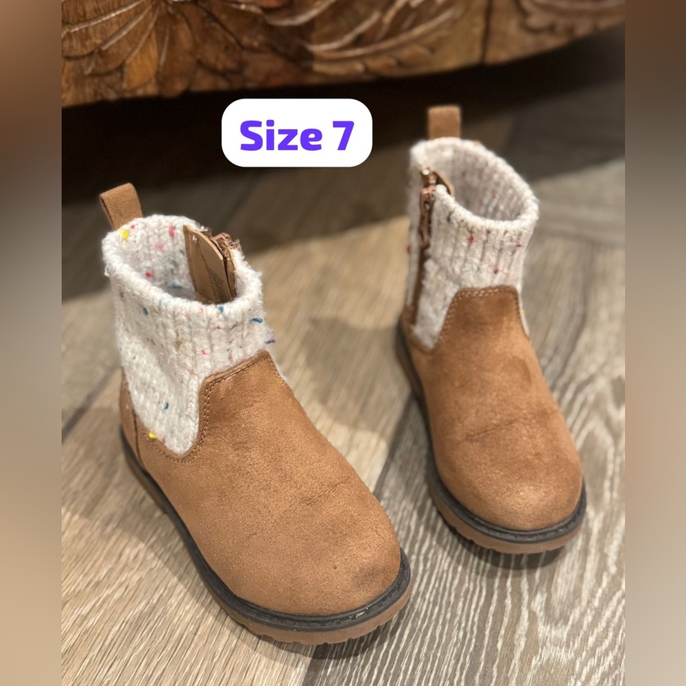 Cat & Jack Tan Kids Boots with Knit Cuff